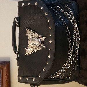 Gothic Black Studded / Skull Handbag with Silver Accents